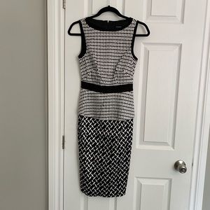Le Chateau black/white pattern peplum dress
